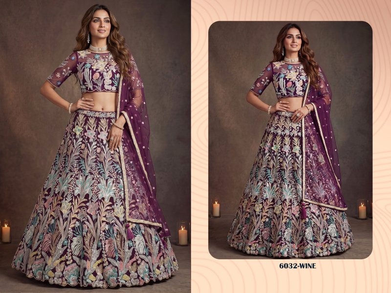 Wine Colour Zeel Vol 38 Soft Net Sequins Embroidery Work Designer Lehenga 6032